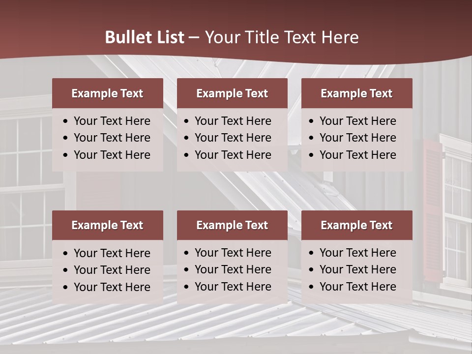 A Gray House With Red Shutters And A Metal Roof PowerPoint Template