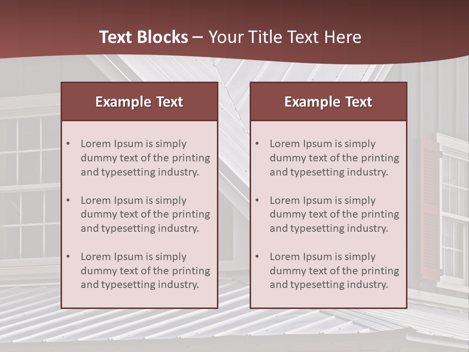 A Gray House With Red Shutters And A Metal Roof PowerPoint Template