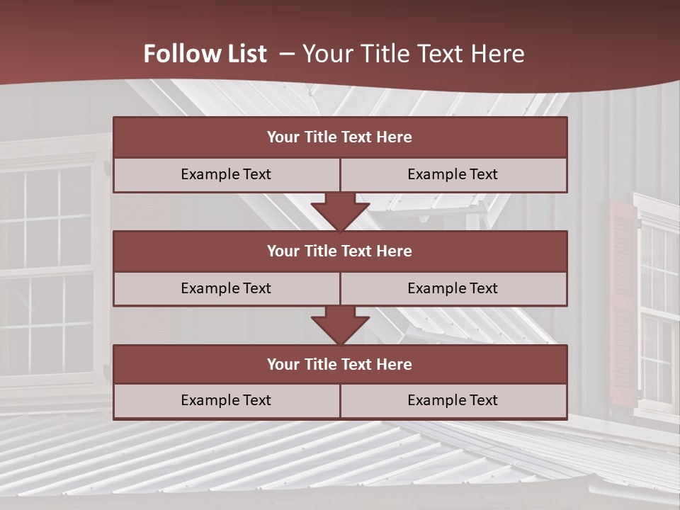A Gray House With Red Shutters And A Metal Roof PowerPoint Template
