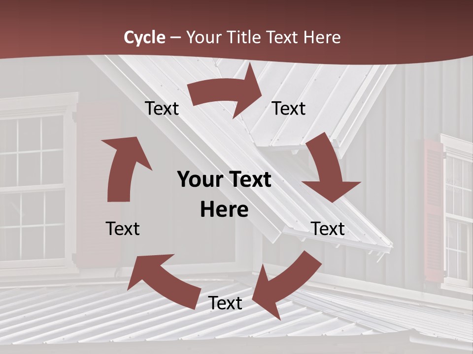A Gray House With Red Shutters And A Metal Roof PowerPoint Template
