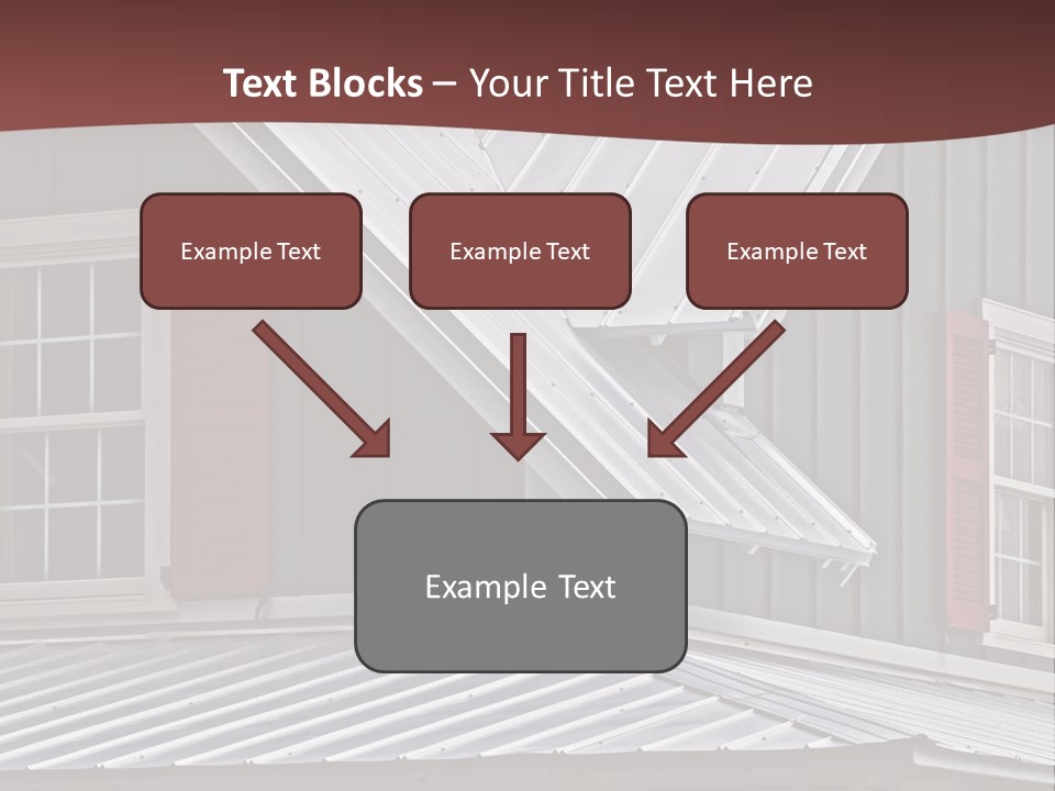 A Gray House With Red Shutters And A Metal Roof PowerPoint Template