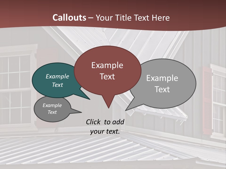 A Gray House With Red Shutters And A Metal Roof PowerPoint Template