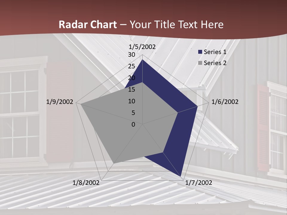 A Gray House With Red Shutters And A Metal Roof PowerPoint Template