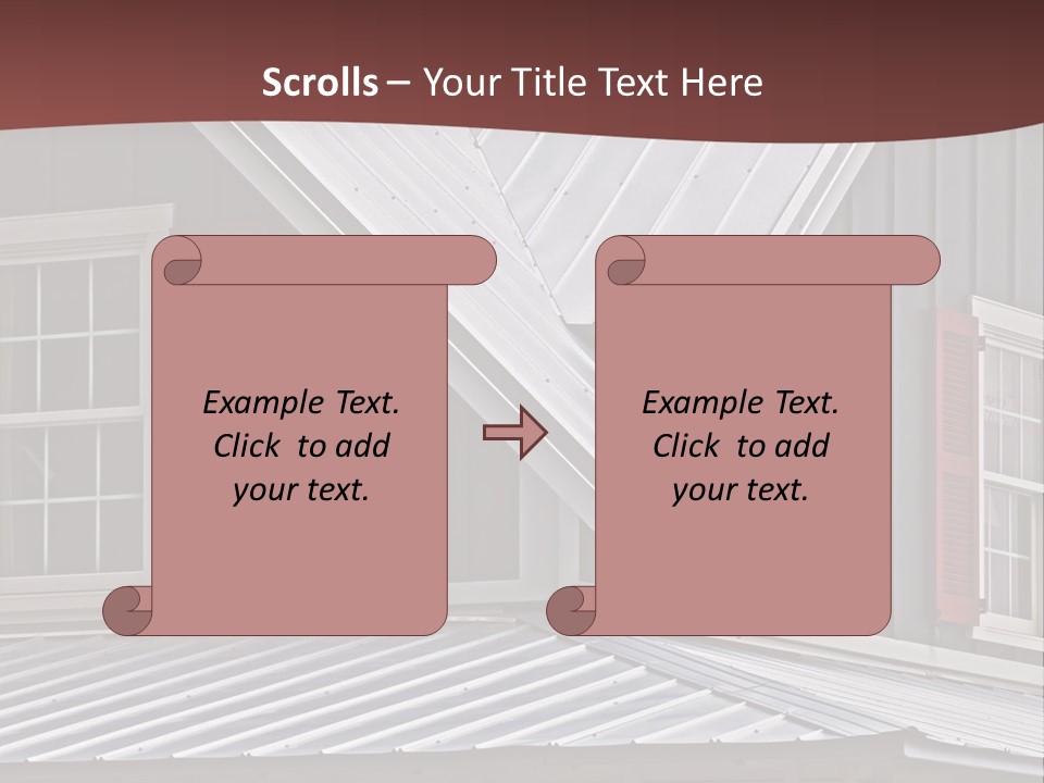 A Gray House With Red Shutters And A Metal Roof PowerPoint Template