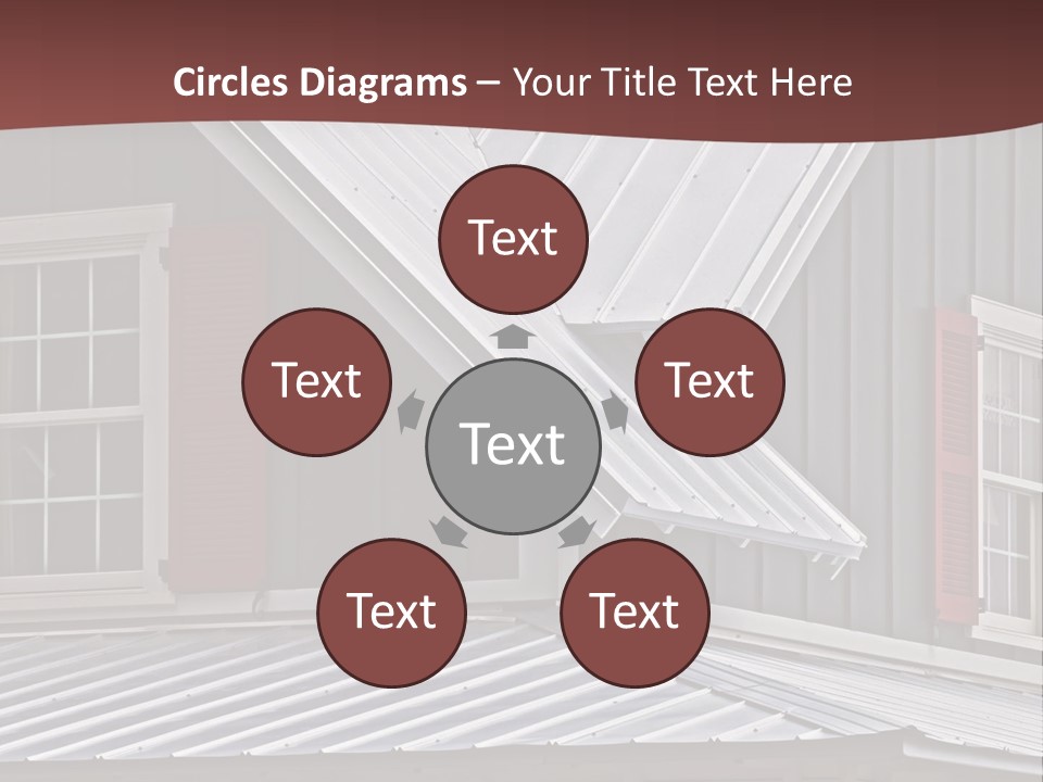 A Gray House With Red Shutters And A Metal Roof PowerPoint Template