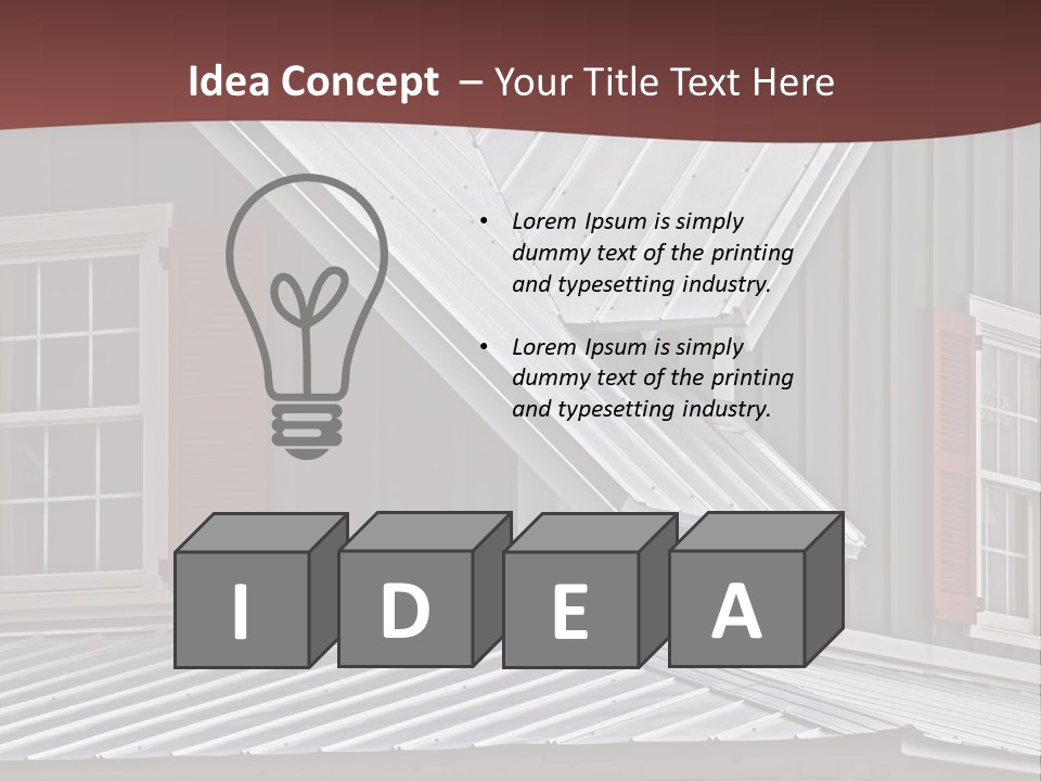 A Gray House With Red Shutters And A Metal Roof PowerPoint Template