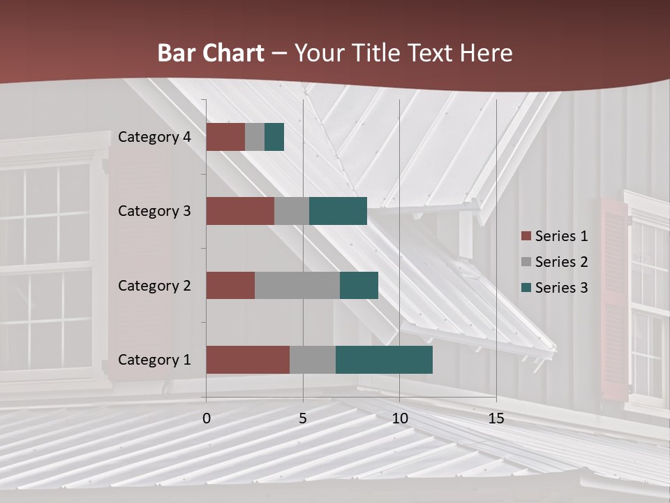 A Gray House With Red Shutters And A Metal Roof PowerPoint Template