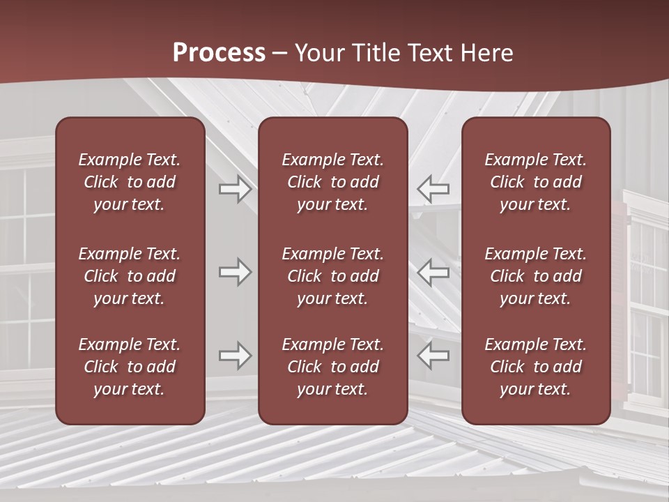 A Gray House With Red Shutters And A Metal Roof PowerPoint Template