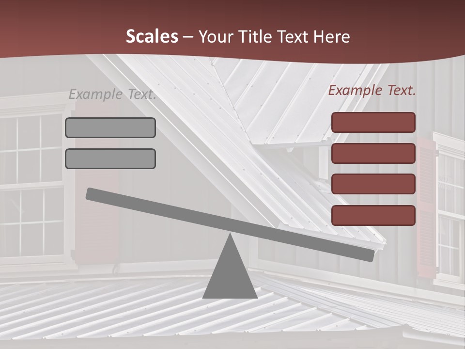 A Gray House With Red Shutters And A Metal Roof PowerPoint Template