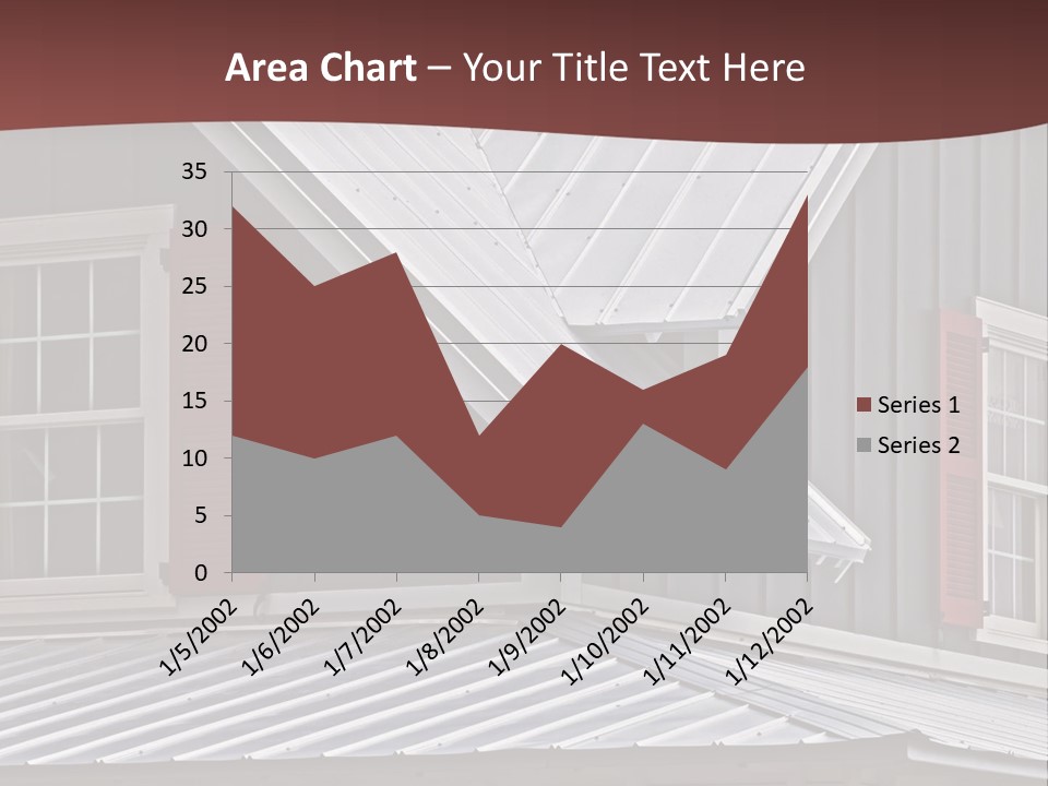 A Gray House With Red Shutters And A Metal Roof PowerPoint Template