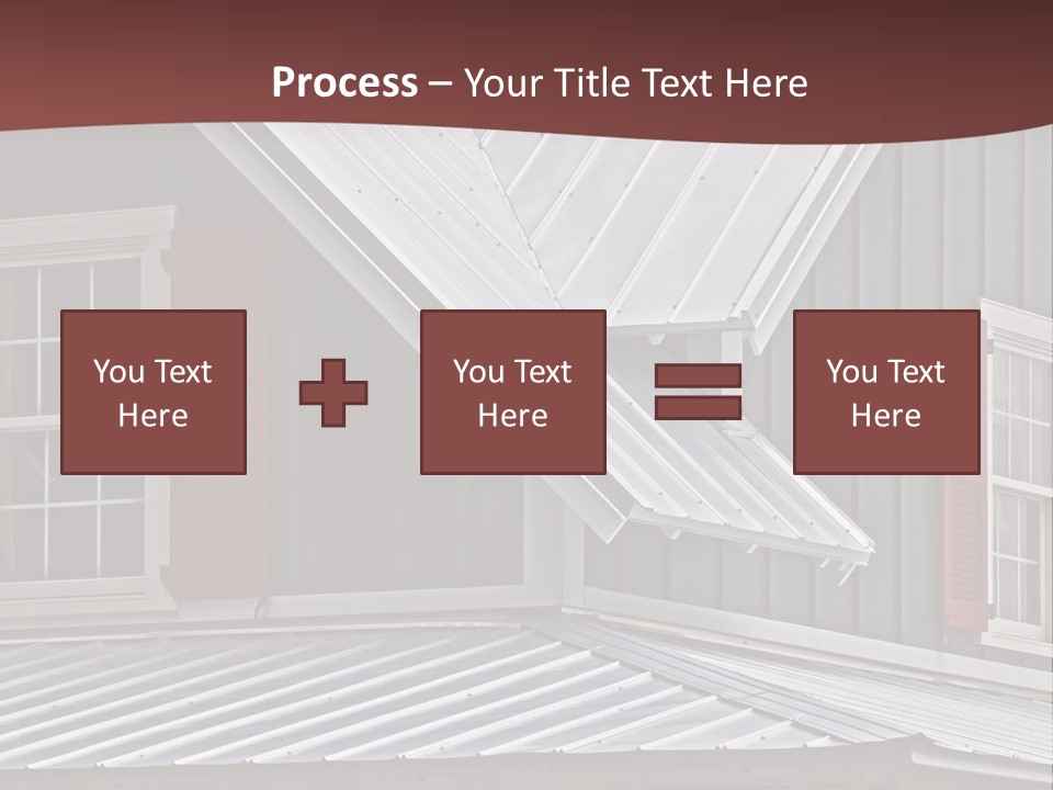 A Gray House With Red Shutters And A Metal Roof PowerPoint Template