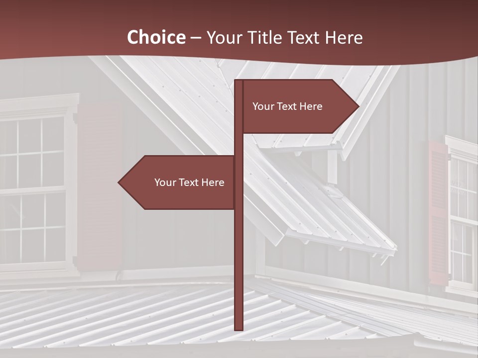 A Gray House With Red Shutters And A Metal Roof PowerPoint Template
