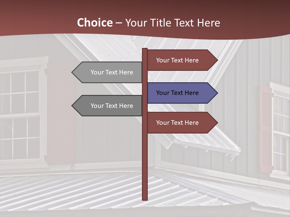 A Gray House With Red Shutters And A Metal Roof PowerPoint Template