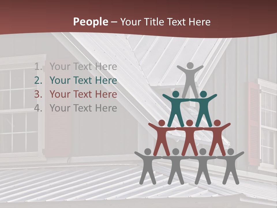 A Gray House With Red Shutters And A Metal Roof PowerPoint Template