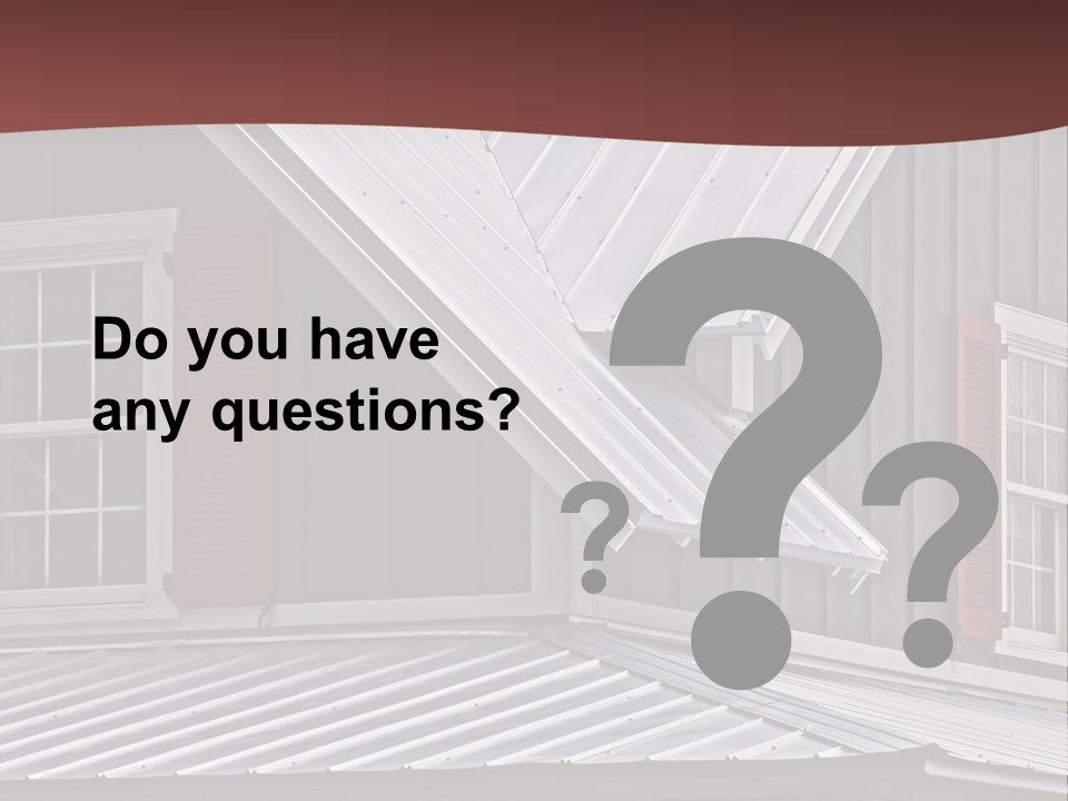 A Gray House With Red Shutters And A Metal Roof PowerPoint Template