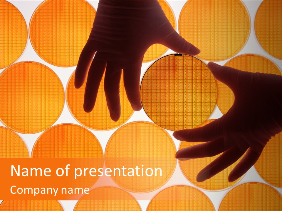 A Person's Hand Reaching For A Piece Of Orange Circles PowerPoint Template