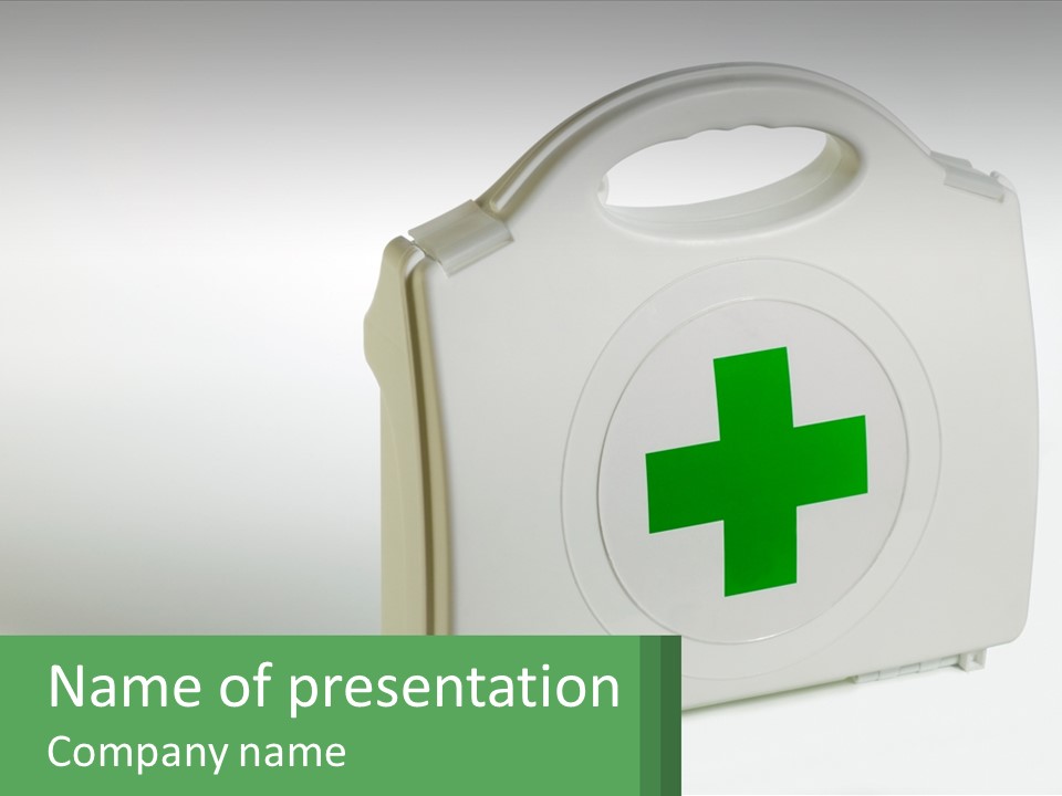 A Medical Kit With A Green Cross On It PowerPoint Template