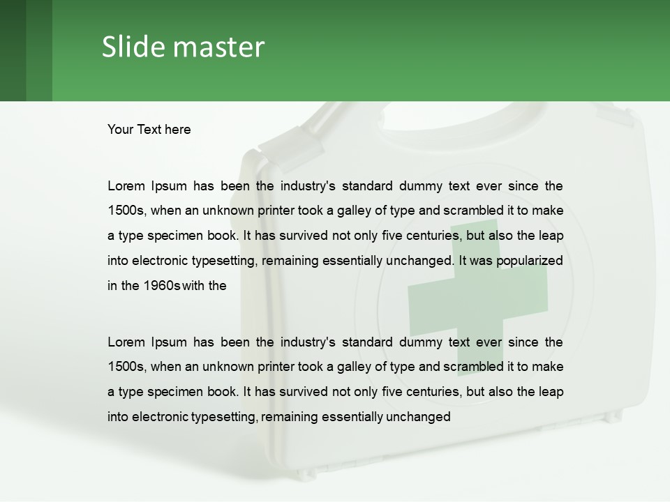 A Medical Kit With A Green Cross On It PowerPoint Template