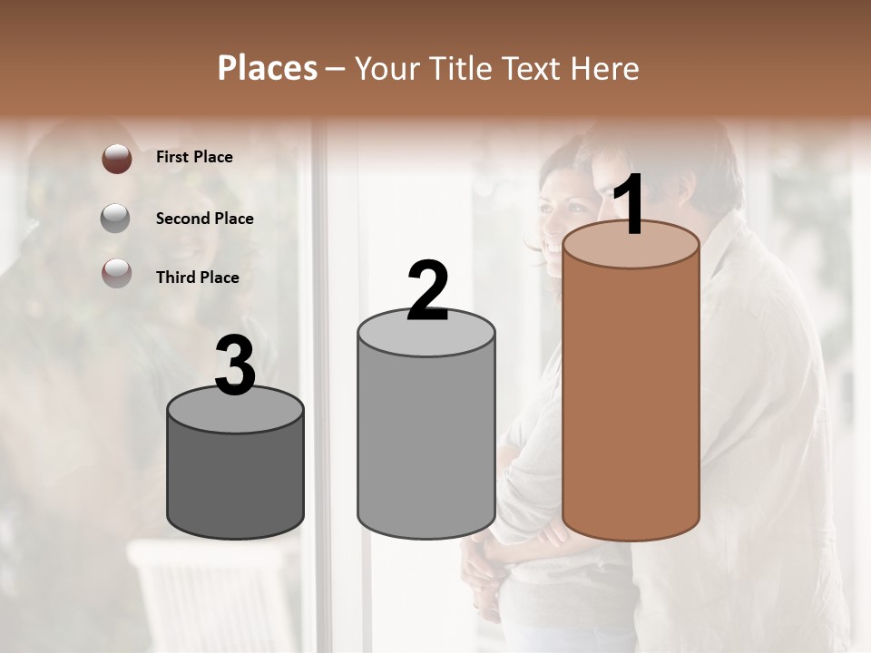 A Man And Woman Standing Next To Each Other In Front Of A Window PowerPoint Template