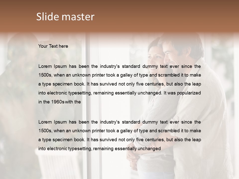 A Man And Woman Standing Next To Each Other In Front Of A Window PowerPoint Template