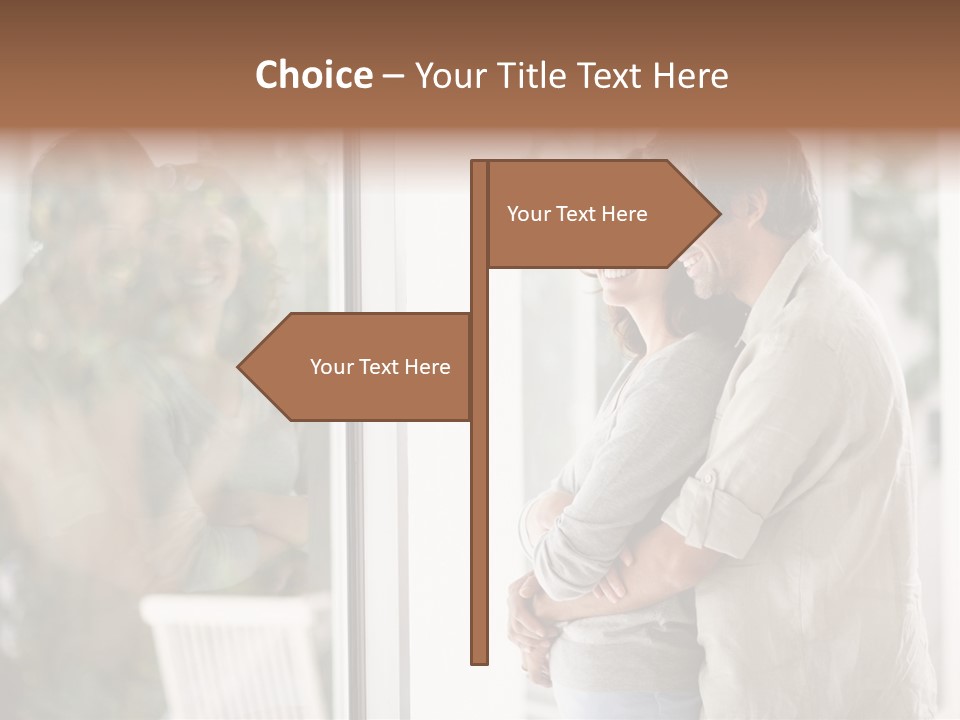 A Man And Woman Standing Next To Each Other In Front Of A Window PowerPoint Template