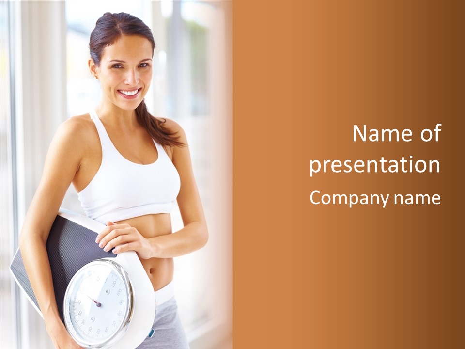 A Woman Holding A Weight Scale And A Clock PowerPoint Template