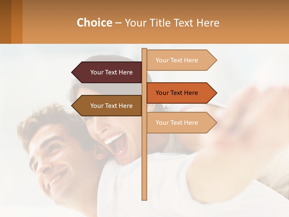 A Man And Woman Laying On A Bed With Their Arms Around Each Other PowerPoint Template