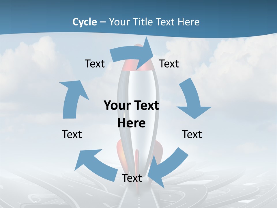 A Red And White Rocket On A Road With Clouds In The Background PowerPoint Template