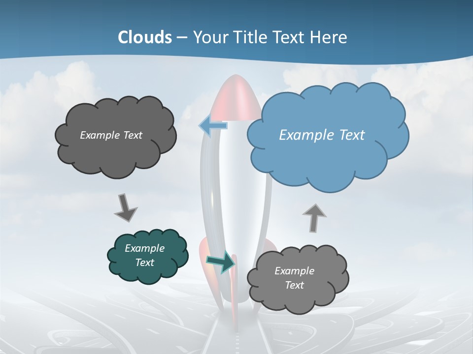 A Red And White Rocket On A Road With Clouds In The Background PowerPoint Template