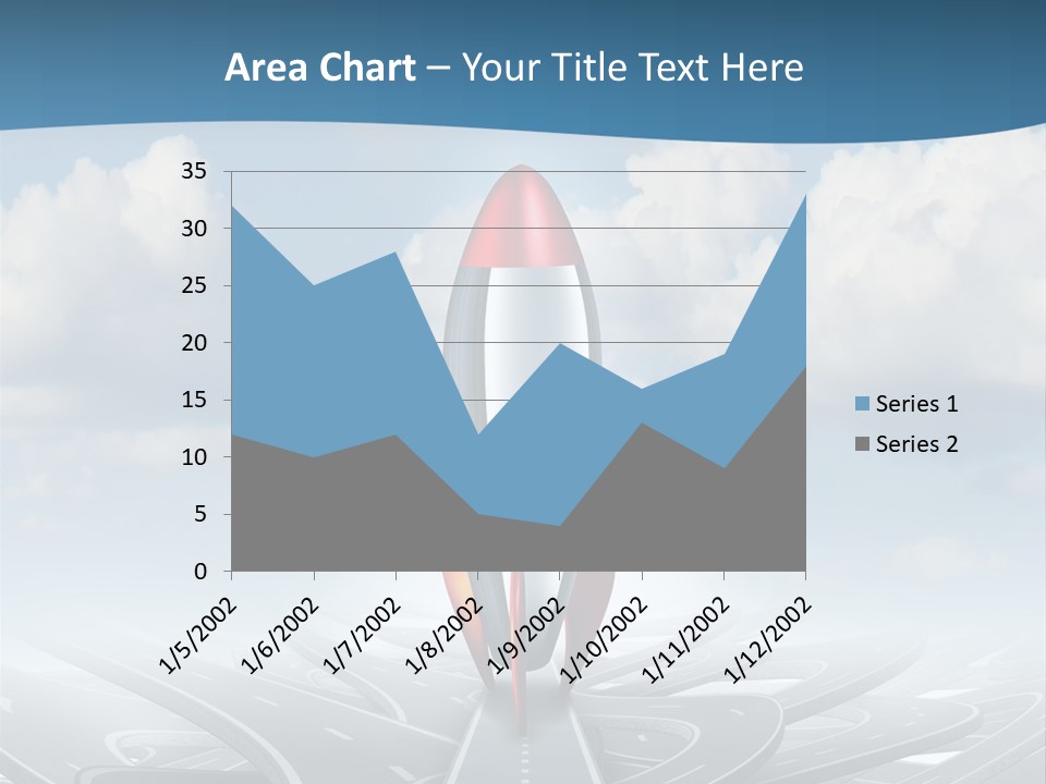 A Red And White Rocket On A Road With Clouds In The Background PowerPoint Template