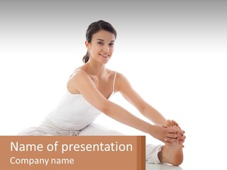 A Woman In A White Dress Is Sitting On The Floor PowerPoint Template