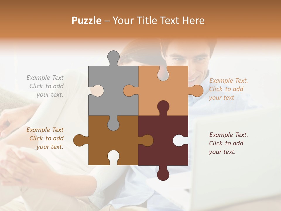 A Man And Woman Sitting On A Couch Looking At A Laptop PowerPoint Template