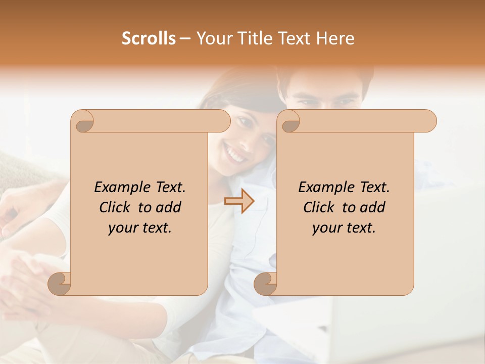 A Man And Woman Sitting On A Couch Looking At A Laptop PowerPoint Template