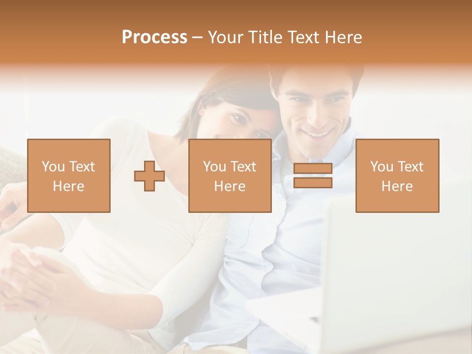 A Man And Woman Sitting On A Couch Looking At A Laptop PowerPoint Template