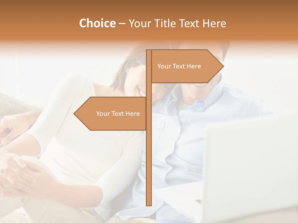 A Man And Woman Sitting On A Couch Looking At A Laptop PowerPoint Template