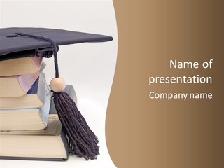 A Graduation Cap On Top Of A Stack Of Books PowerPoint Template
