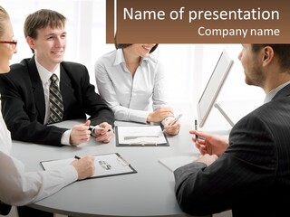 Woman Office Computer PowerPoint Template