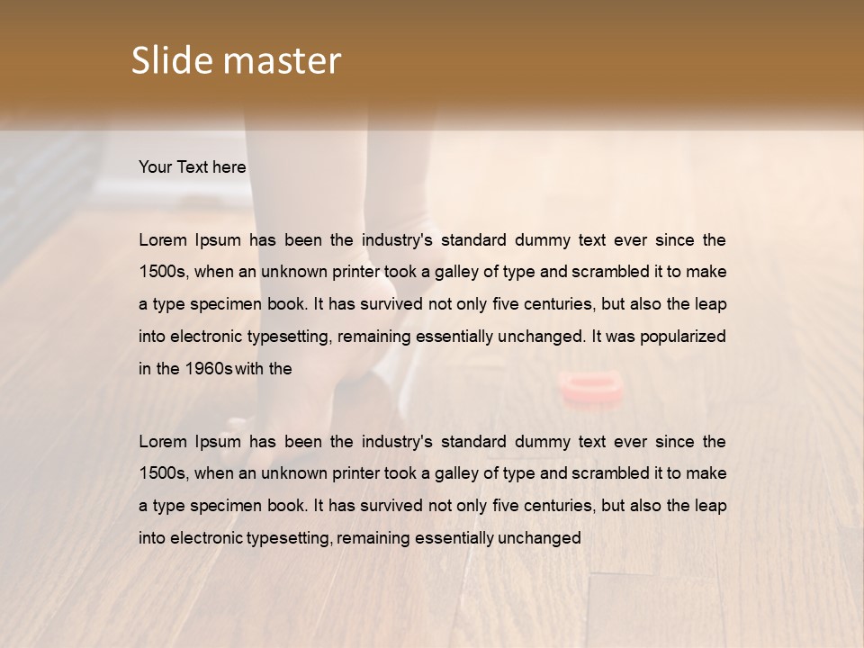 A Person Standing On A Wooden Floor Next To An Orange Object PowerPoint Template