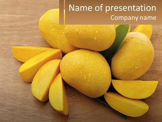 Cut Mango With Mango Leaf Juicy PowerPoint Template