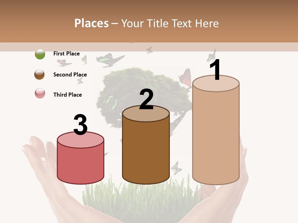 Two Hands Holding A Tree With Butterflies Flying Around It PowerPoint Template