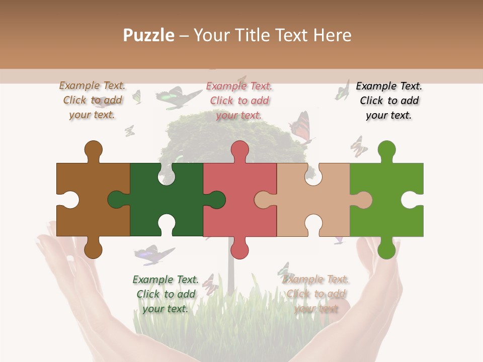 Two Hands Holding A Tree With Butterflies Flying Around It PowerPoint Template