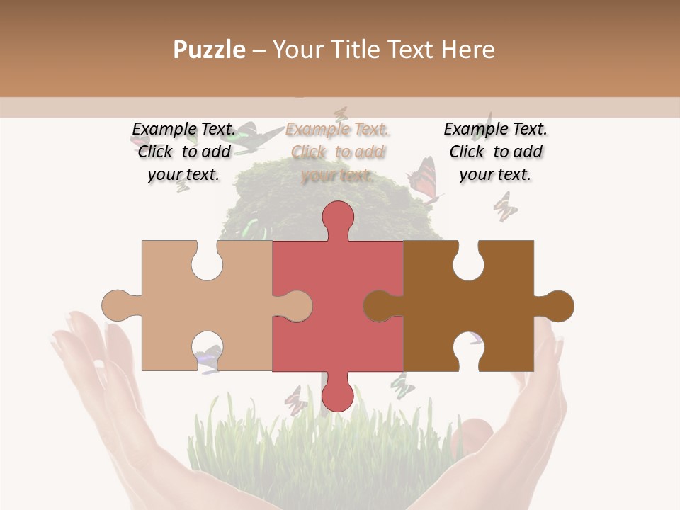 Two Hands Holding A Tree With Butterflies Flying Around It PowerPoint Template