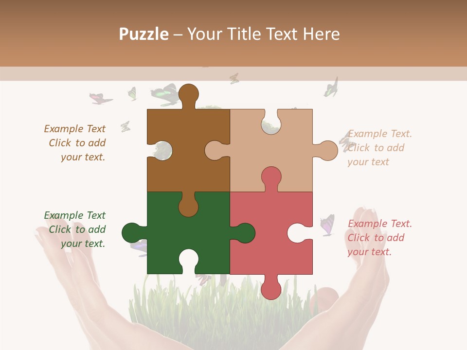 Two Hands Holding A Tree With Butterflies Flying Around It PowerPoint Template