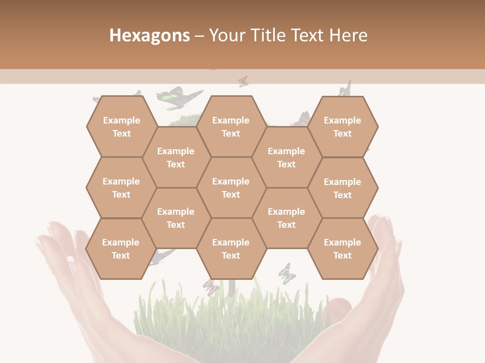 Two Hands Holding A Tree With Butterflies Flying Around It PowerPoint Template