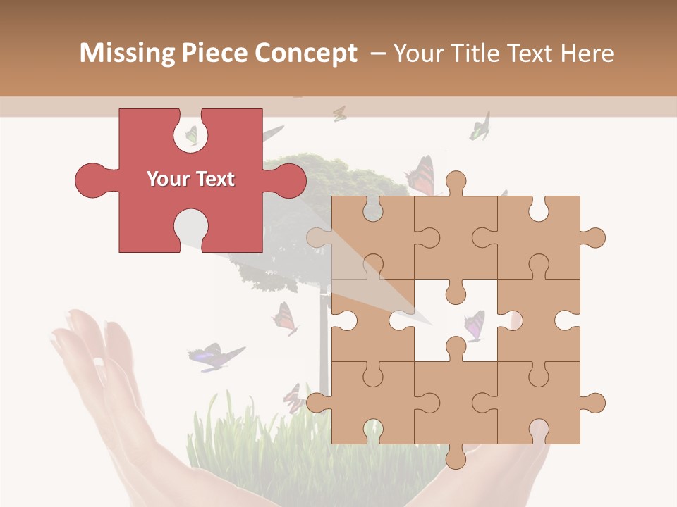 Two Hands Holding A Tree With Butterflies Flying Around It PowerPoint Template