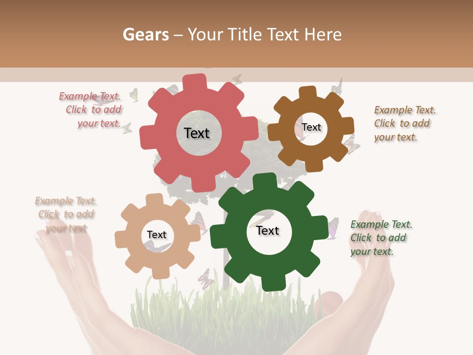 Two Hands Holding A Tree With Butterflies Flying Around It PowerPoint Template