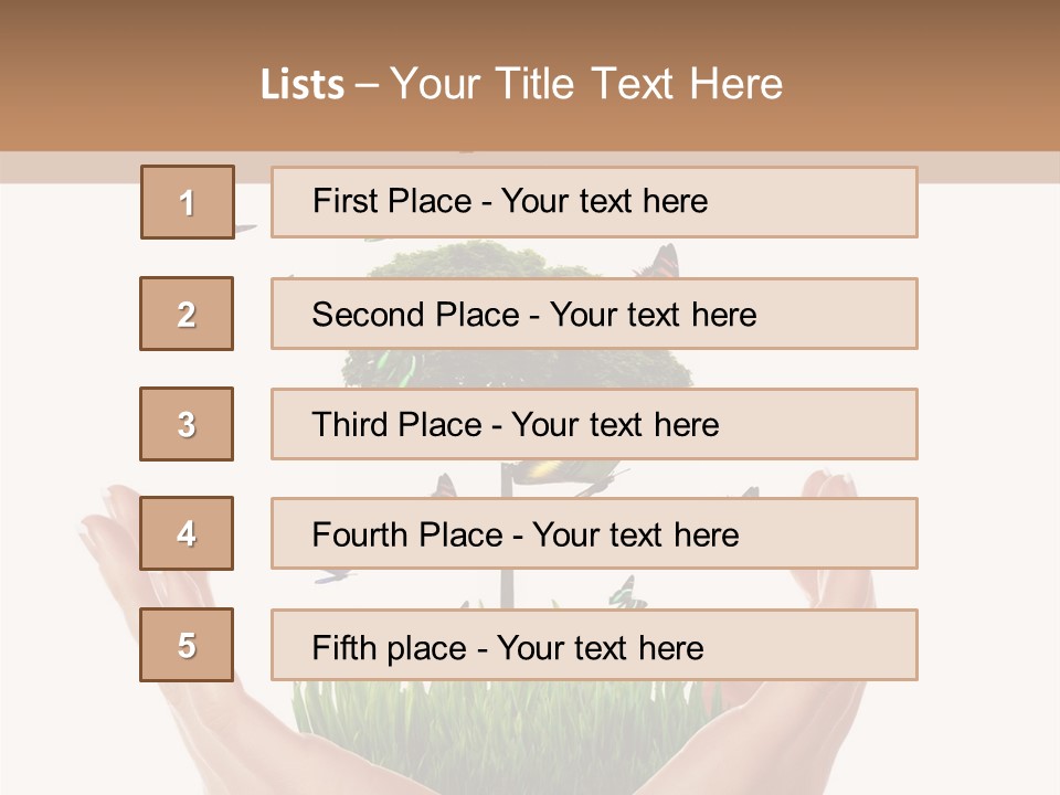Two Hands Holding A Tree With Butterflies Flying Around It PowerPoint Template