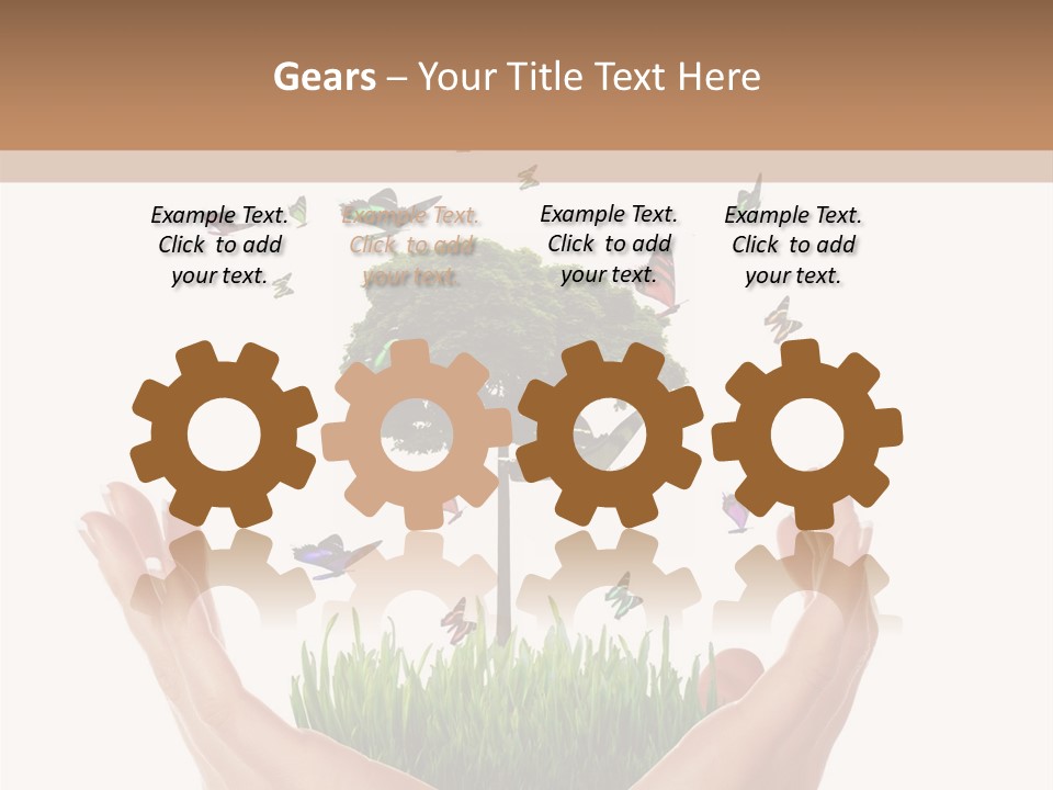 Two Hands Holding A Tree With Butterflies Flying Around It PowerPoint Template