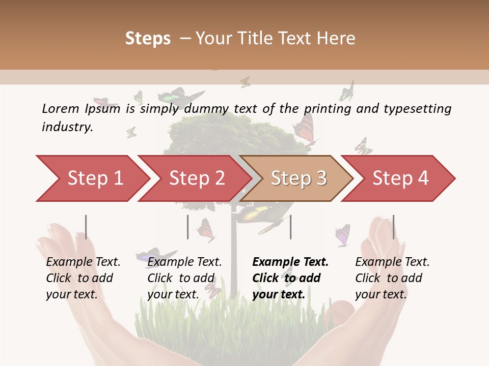 Two Hands Holding A Tree With Butterflies Flying Around It PowerPoint Template