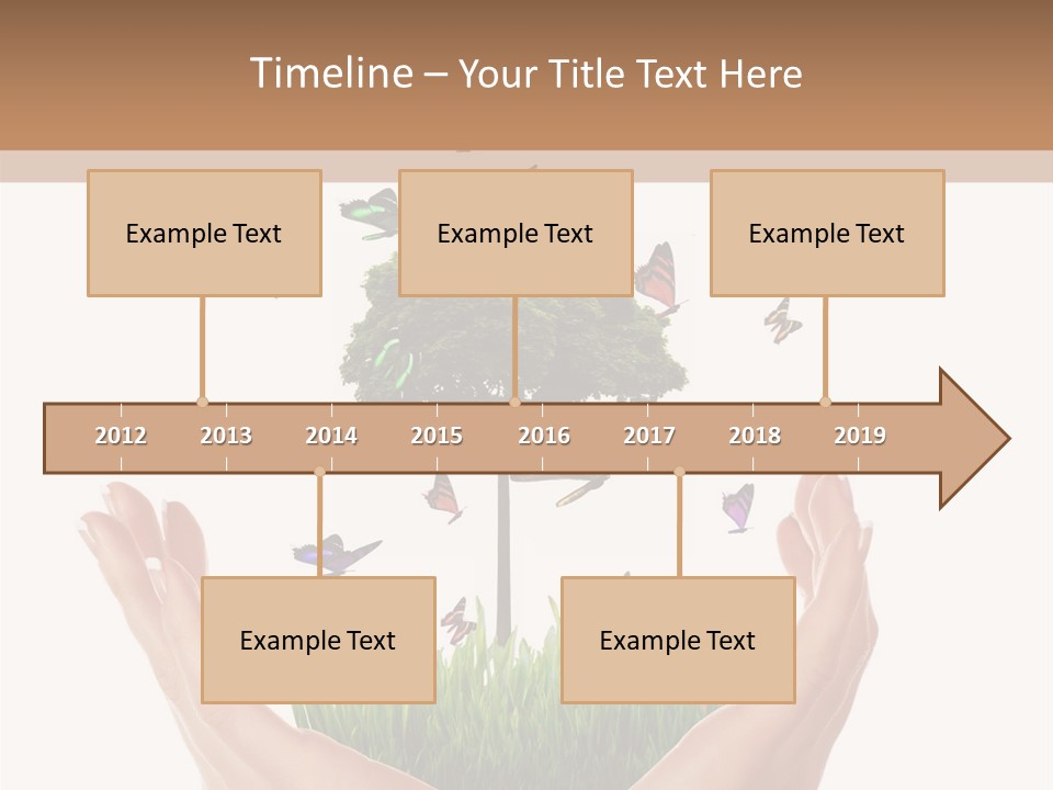 Two Hands Holding A Tree With Butterflies Flying Around It PowerPoint Template